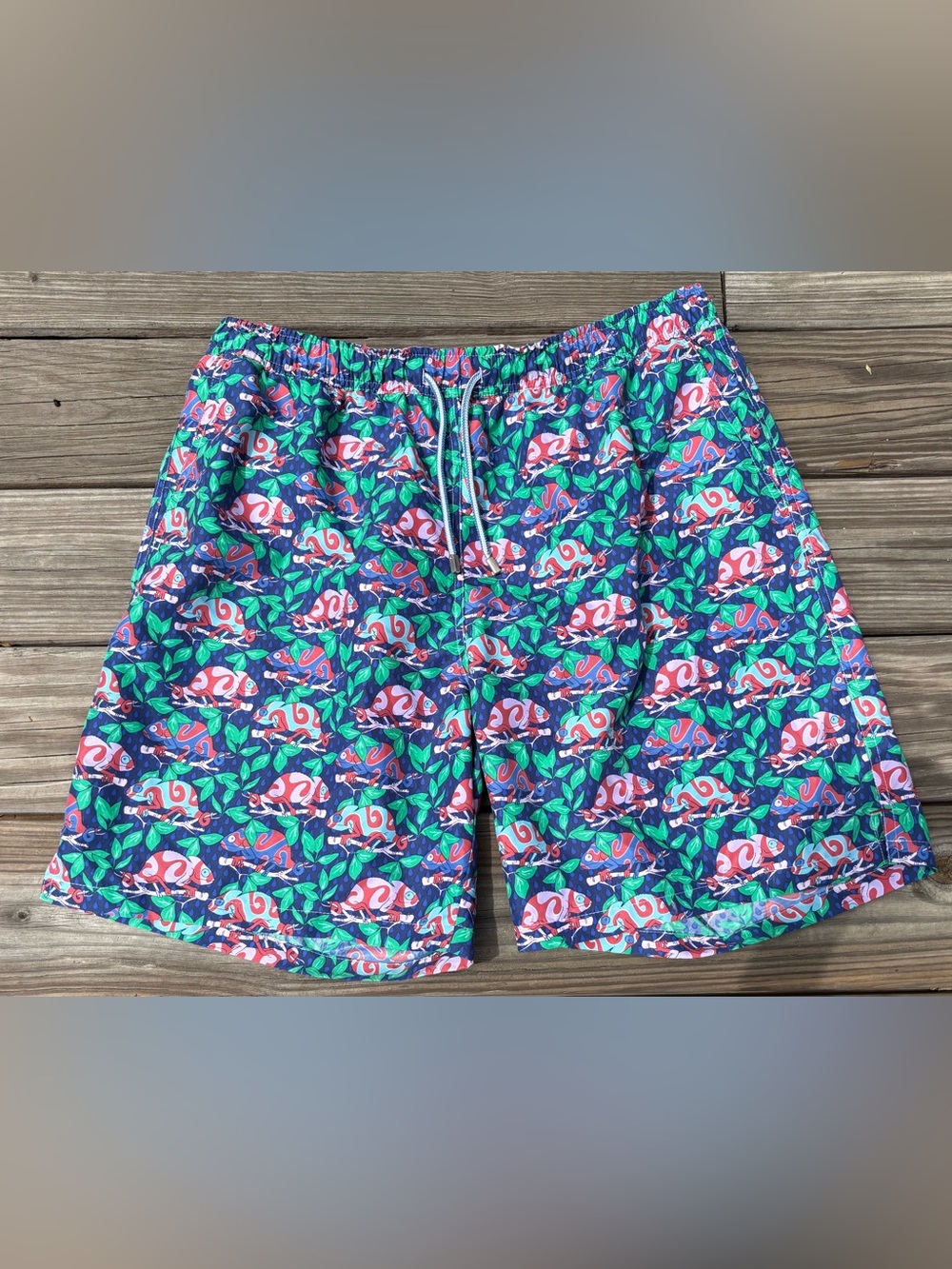 Peter Millar Swim Trunks Mens XL Blue Green Karma Chameleon Lined Shorts